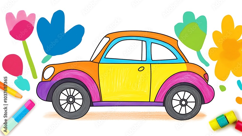 Outline coloring page featuring a cheerful car, designed for kids to color with bright colors Outline coloring page featuring a cheerful car, designed for kids to color with bright colors
