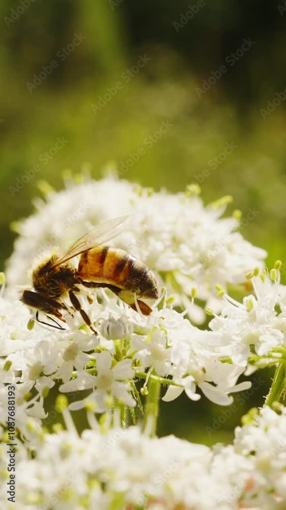 Macro View of a Bee Collecting Pollen from a Flower
Macro View of a Bee Collecting Pollen from a Flower
