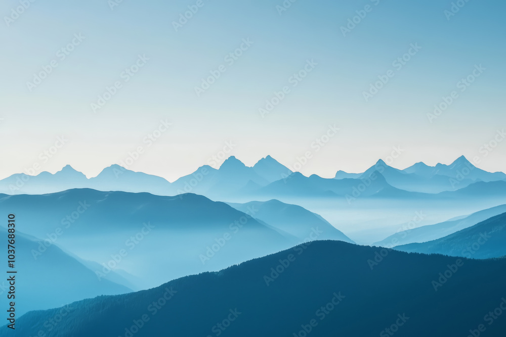 Naklejka premium Beautiful landscape of misty mountain ranges