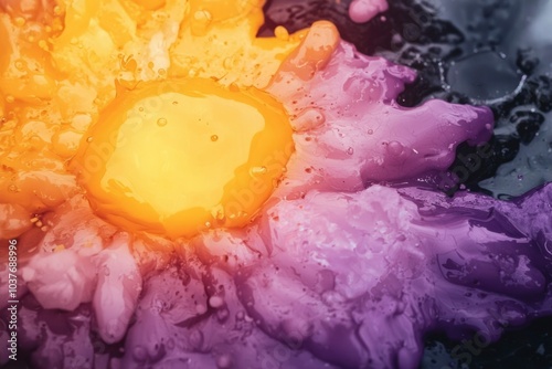 Abstract Close-Up of Yellow, Purple, and Black Liquid photo