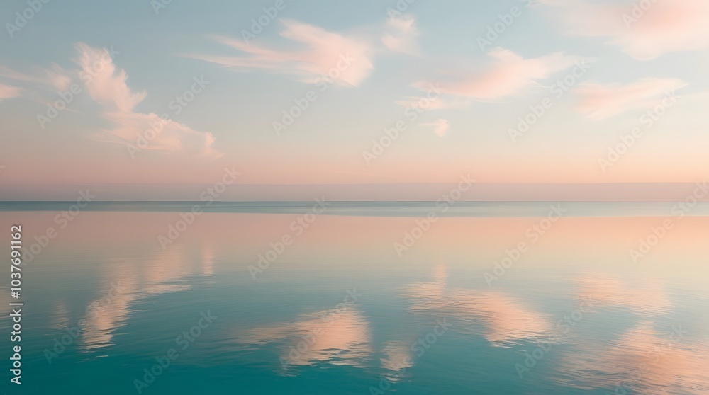 Peaceful Ocean Horizon with Soft Pastel Clouds Reflecting on Calm Water in a Tranquil Scene Peaceful Ocean Horizon with Soft Pastel Clouds Reflecting on Calm Water in a Tranquil Scene