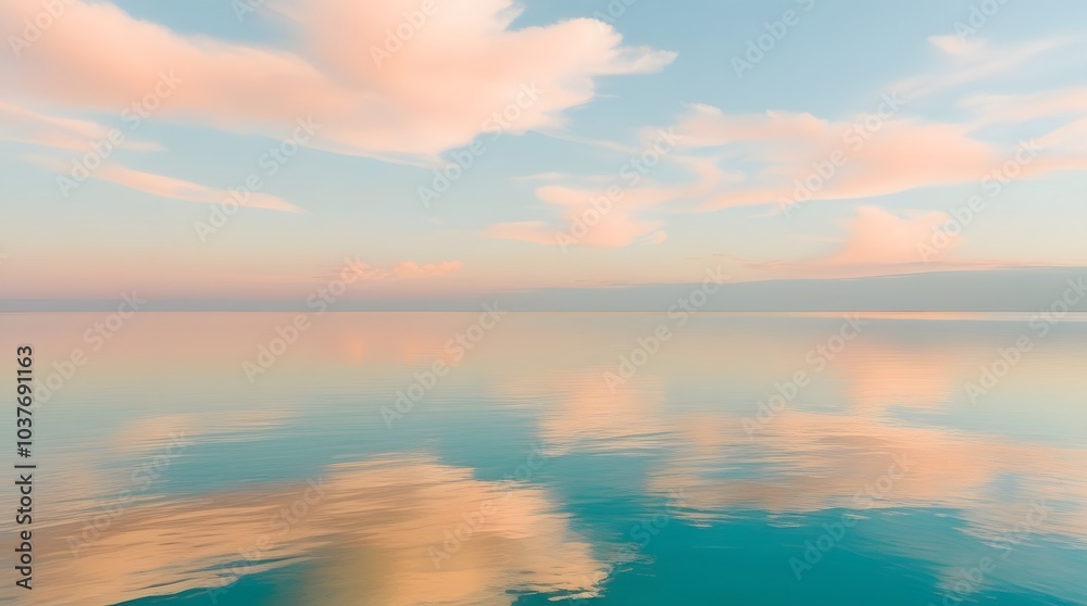 Fototapeta premium Peaceful Ocean Horizon with Soft Pastel Clouds Reflecting on Calm Water in a Tranquil Scene