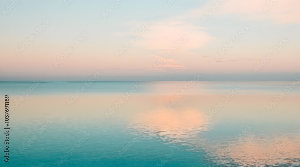 Fototapeta premium Peaceful Ocean Horizon with Soft Pastel Clouds Reflecting on Calm Water in a Tranquil Scene