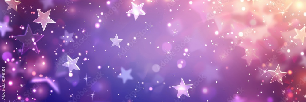 A magical Christmas scene with golden stars, shimmering purple, silver and gold dust, and twinkling bokeh and lights. A magical Christmas scene with golden stars, shimmering purple, silver and gold dust, and twinkling bokeh and lights.
