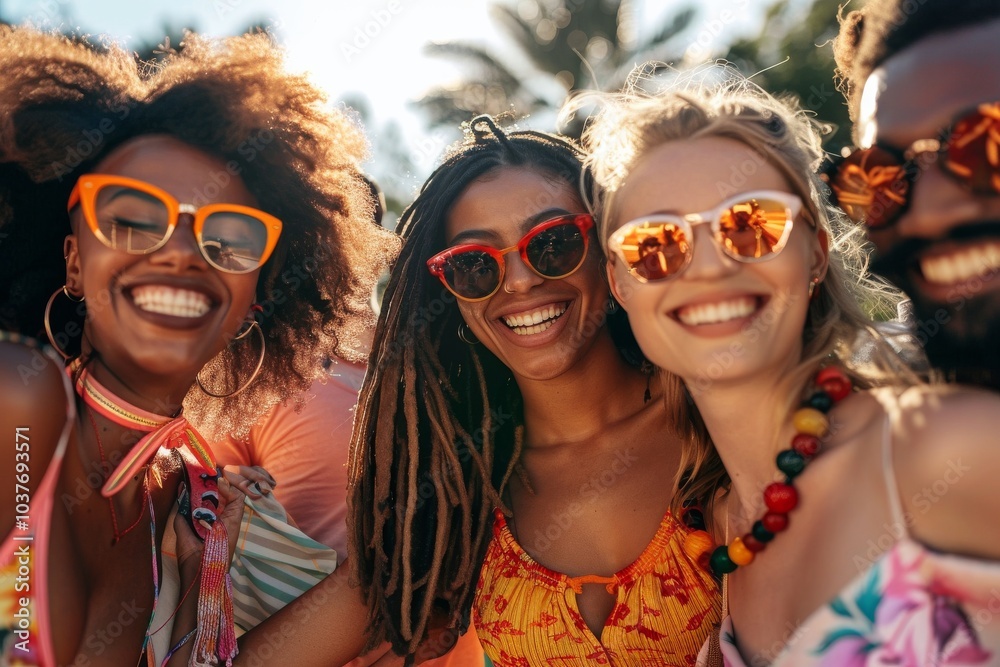 Portrait of group of friends having fun in the beach on a sunny day. Portrait of group of friends having fun in the beach on a sunny day.