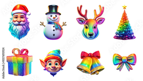 icones de natal coloridos em 3D com cores holográficas gradientes em alta resolução em vetor
