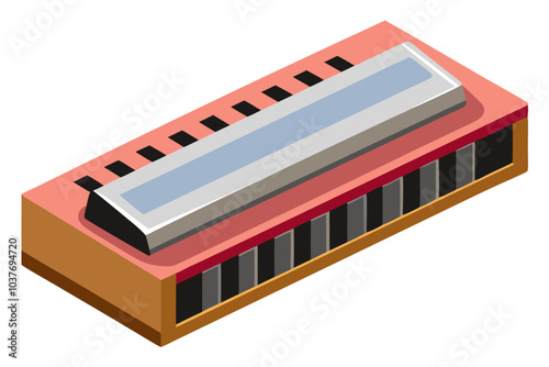  accordion 3d render of harmonica flut isolated vector art illustration