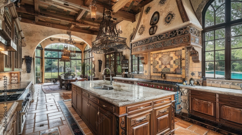 kitchen and dining table in a very luxurious classic style kitchen and dining table in a very luxurious classic style