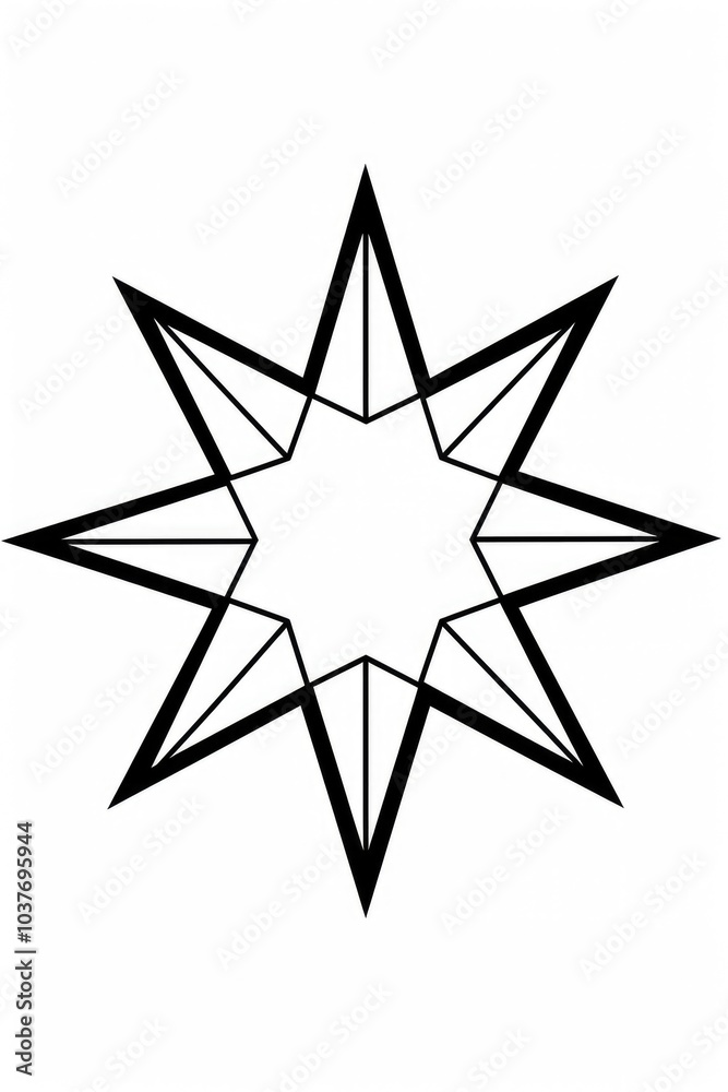 Fototapeta premium Coloring book illustration of a simple star shape with six points on a white background