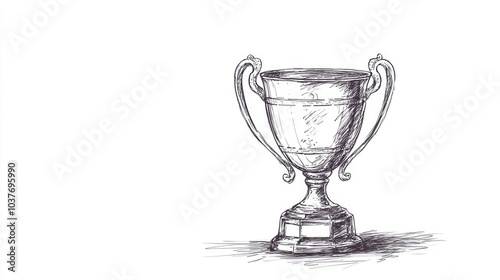 Line art illustration of a continuous drawing of a trophy cup symbolizing champions award sporting success and celebration of first place set against a white background photo