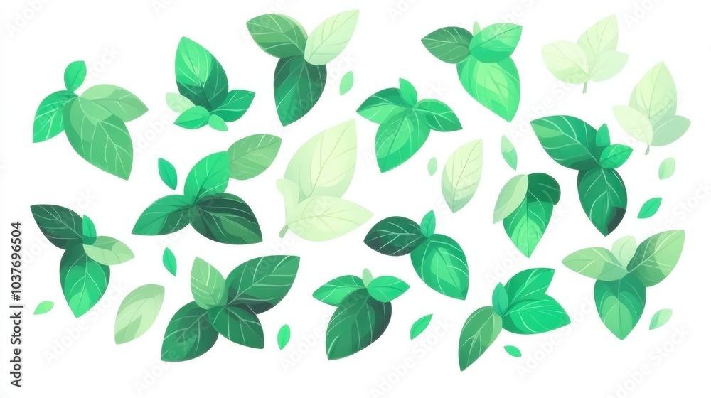 Fresh Ripe Mint Leaves Isolated Against a White Background Fresh Ripe Mint Leaves Isolated Against a White Background