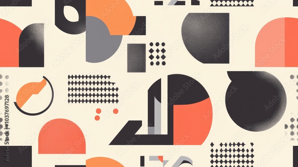 Abstract seamless pattern featuring trendy geometric elements in a Memphis style Abstract seamless pattern featuring trendy geometric elements in a Memphis style