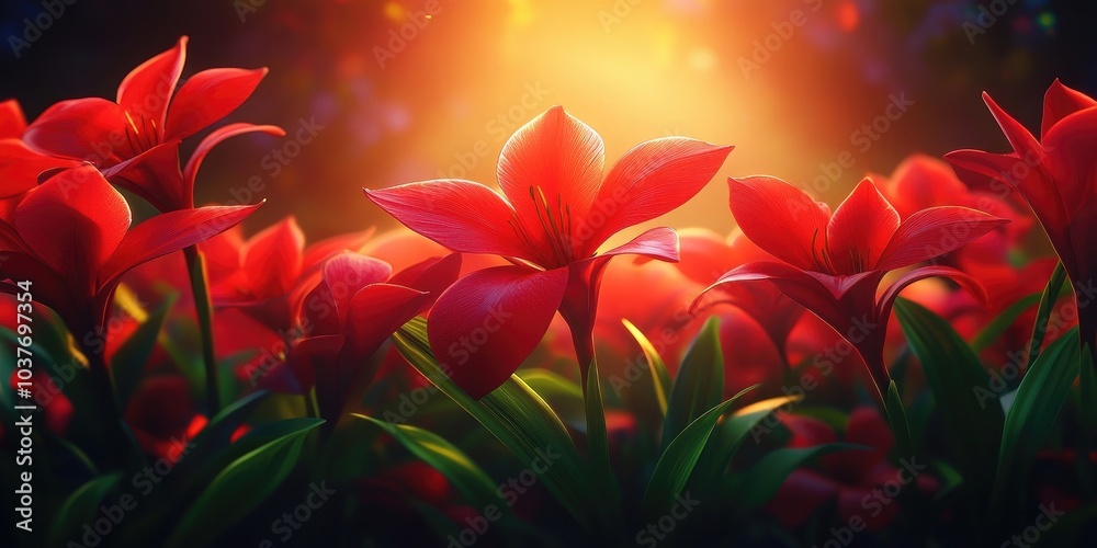 Close-up view of vibrant red canna lily flowers in full bloom, Close up of bright red canna lily flowers in full bloom Close-up view of vibrant red canna lily flowers in full bloom, Close up of bright red canna lily flowers in full bloom