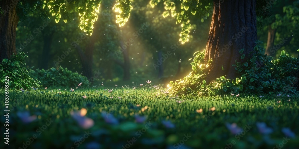 Lush forest backdrop featuring tree trunks and vibrant greenery, emphasizing the idea of forest conservation and ecological preservation Lush forest backdrop featuring tree trunks and vibrant greenery, emphasizing the idea of forest conservation and ecological preservation