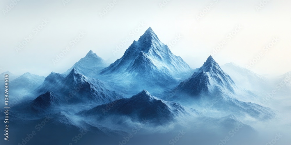 Fototapeta premium Snow-capped blue mountain peaks in a scenic alpine landscape, Blue mountain peaks covered in snow in a beautiful alpine setting