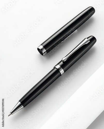 Vector. Mock Up. Ballpoint pen in black with a cap. isolated on white background (6)