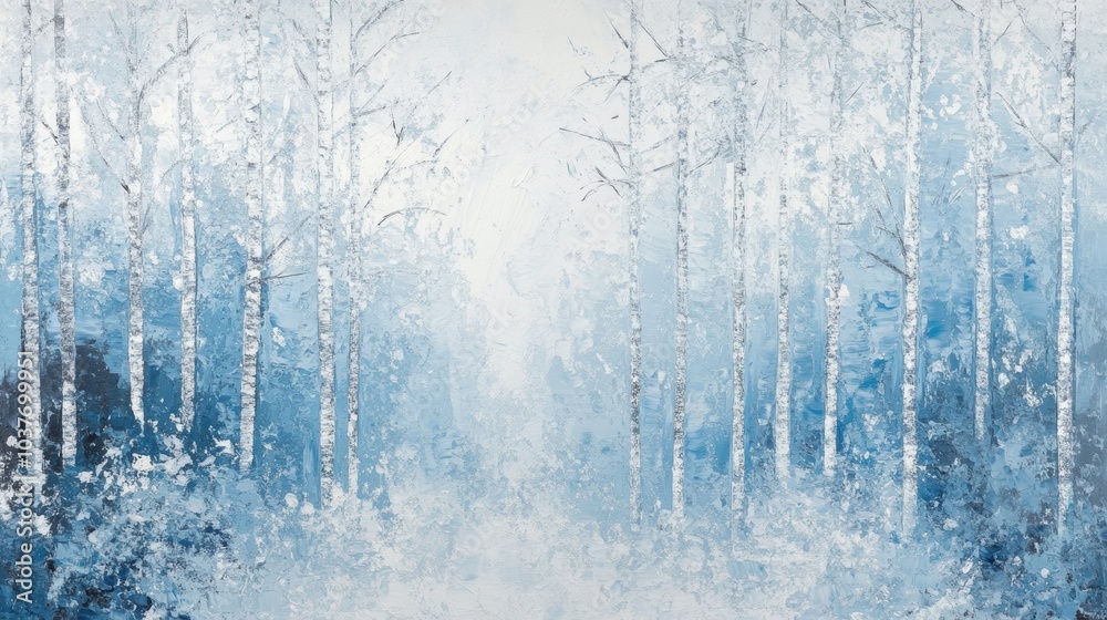 Abstract painting of birch trees in winter. Abstract painting of birch trees in winter.