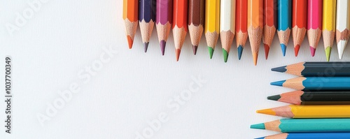 Creative Pencil Arrangement: Colorful pencils arranged with copyspace, emphasizing business creativity or educational ideas.