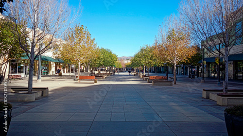 Empty Plaza with Scattered Trees and Benches