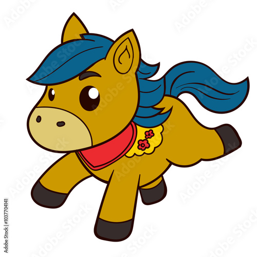 Playful Pony Running Through Colorful Fields