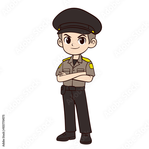 Confident Animated Police Officer Standing Proudly