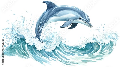 Wallpaper Mural A vibrant dolphin leaps above crashing ocean waves, creating a captivating display of marine life in natural beauty Torontodigital.ca