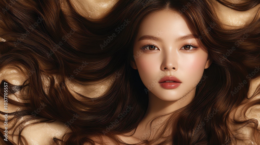 Portrait of a young woman with long flowing hair Portrait of a young woman with long flowing hair