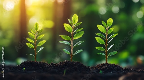 A forest being replanted after a wildfire as part of an ecological recovery project Stock Photo with side copy space