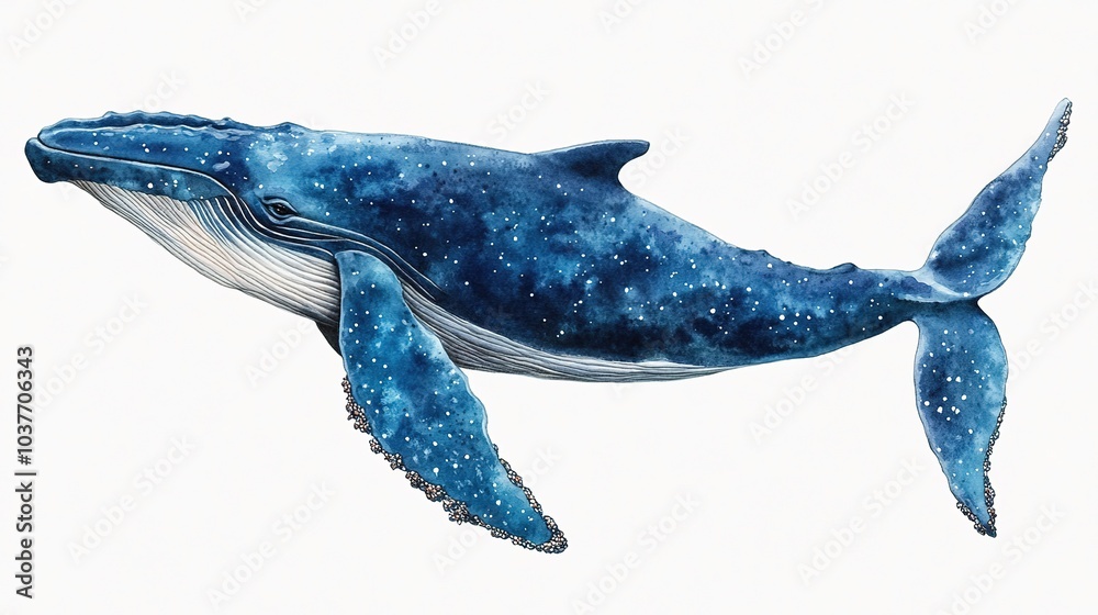 A graceful humpback whale swims through the clear ocean waters in a vibrant watercolor artwork capturing its beauty and majesty A graceful humpback whale swims through the clear ocean waters in a vibrant watercolor artwork capturing its beauty and majesty