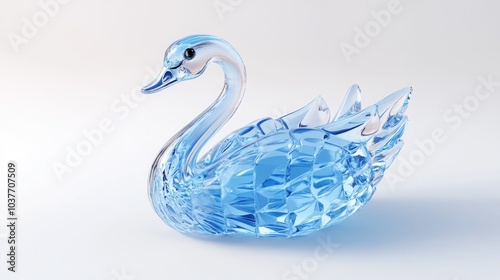 Fototapeta Naklejka Na Ścianę i Meble -  3D rendering of an ice blue crystal glass swan isolated on a white background with clipping path