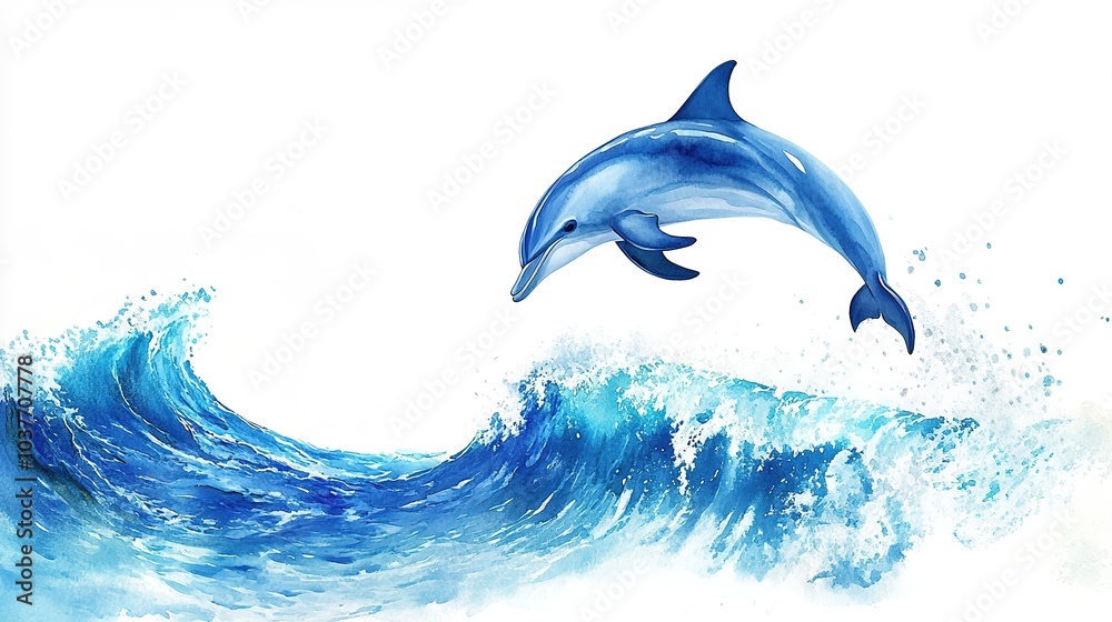 Fototapeta premium Dolphin leaping gracefully above the waves in a vibrant ocean setting at midday