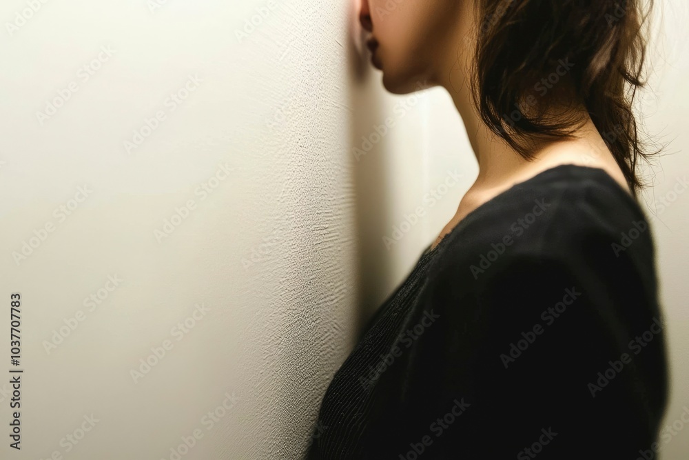 Woman in Black Shirt Leaning Against a Wall Woman in Black Shirt Leaning Against a Wall