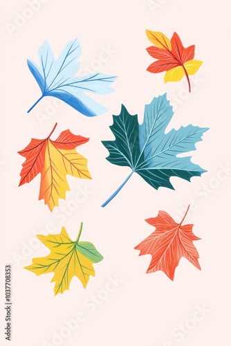 Coloring page of falling autumn maple leaves on a blank background