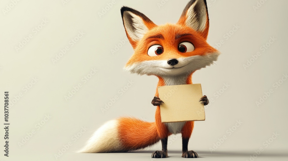 Obraz premium Playful sly fox with a sign