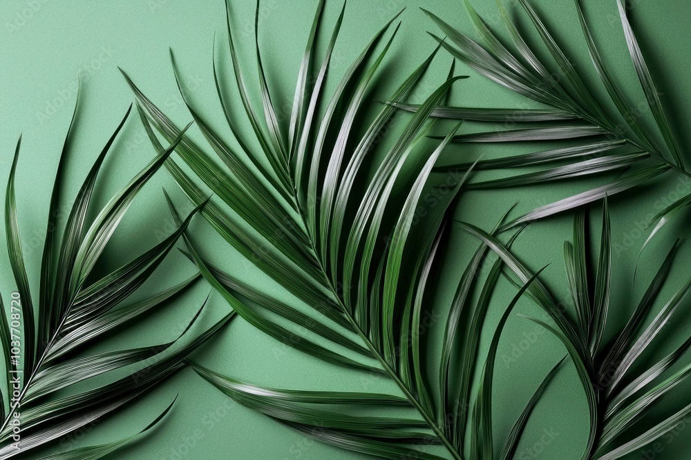 Fototapeta premium Palm Fronds on a Green Background