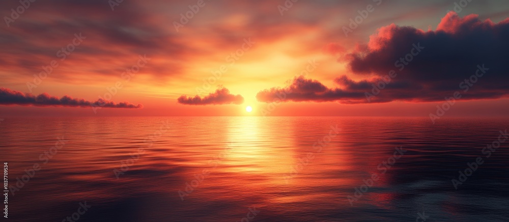 Obraz premium Red And Orange Summer Evening Sunset Sky Clouds Reflection On The Sea Coast Beach Water Surface