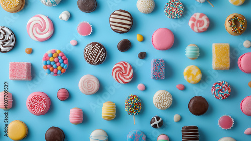 Colorful Background with Various Sweets and Candies