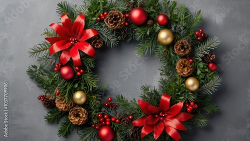 Wallpaper Mural Top view to rich decorated Christmas festive wreath Torontodigital.ca