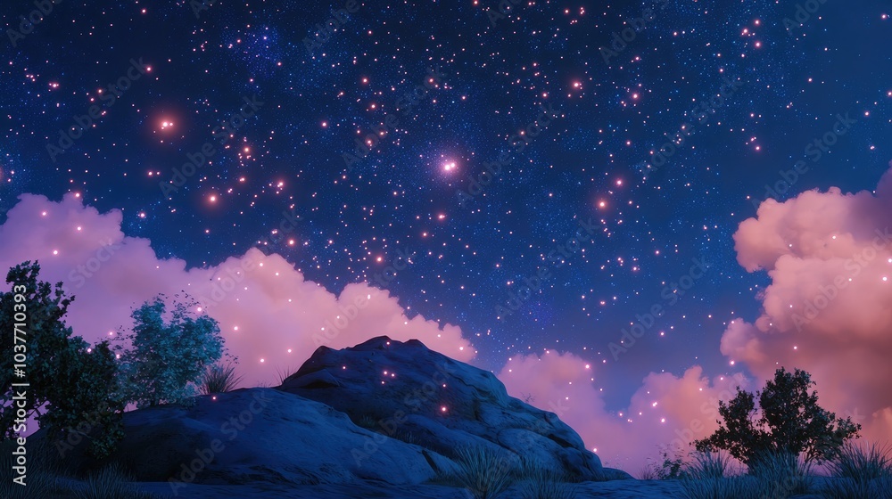 Fototapeta premium Cartoonish 3D rendering featuring a starry sky