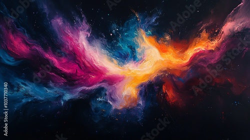 Colorful abstract cosmic composition with vibrant swirls.