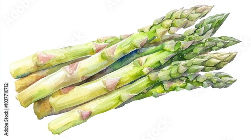 Green asparagus bunch in watercolor Hand drawn illustration on a white background
