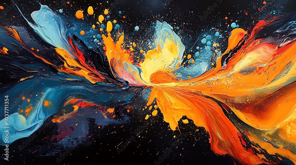 Vibrant abstract art with splashes of orange and blue Vibrant abstract art with splashes of orange and blue