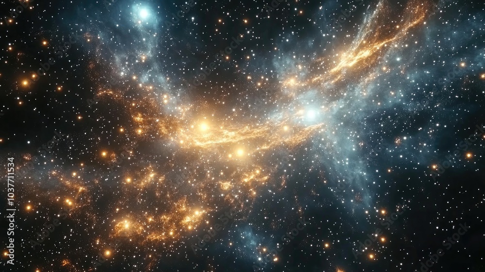 Obraz premium Cartoon rendering in 3D of a star cluster and galaxy