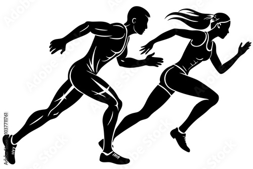 Male and Female Speed Runner Silhouette