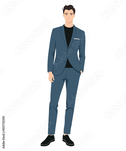 Vector illustration of a man in a blue suit and classic shoes. Blue suit for formal occasions
