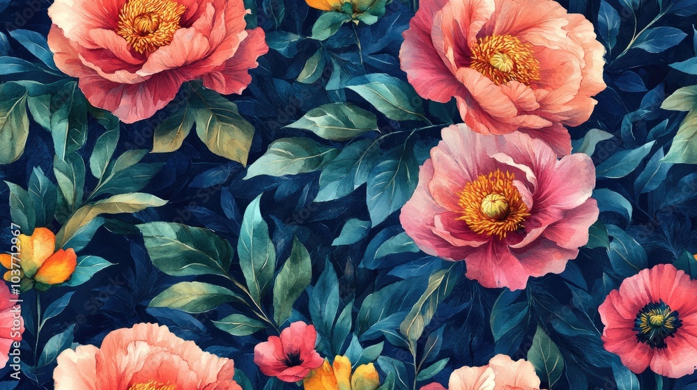 custom made wallpaper toronto digitalSeamless Hand Painted Abstract Watercolor Floral Pattern Featuring Peony and Poppy Leaves
