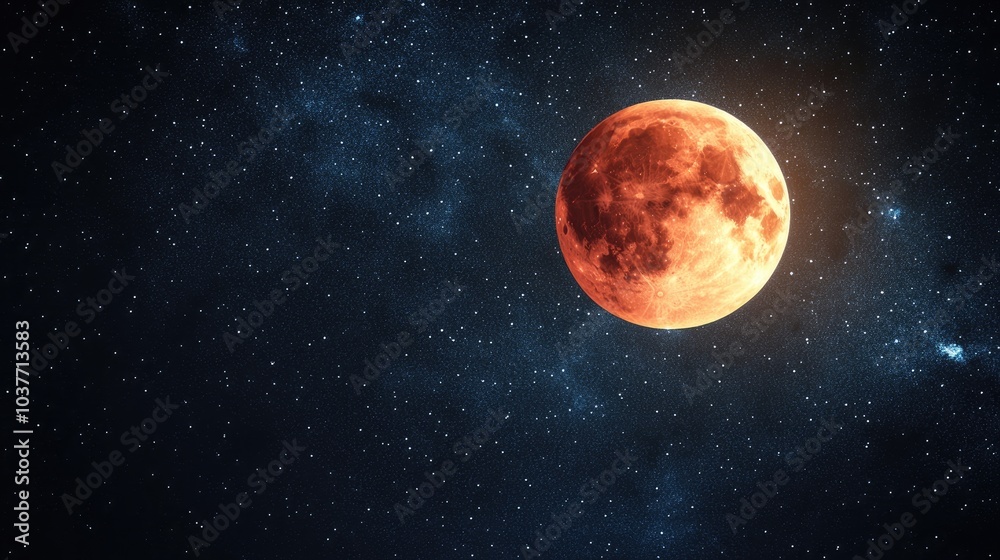 Red Blood Moon 3D cartoon rendering with a Super Moon visible in the sky from a space perspective