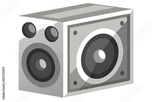 Silver stereo audio speaker isolated on white vector art illustration photo