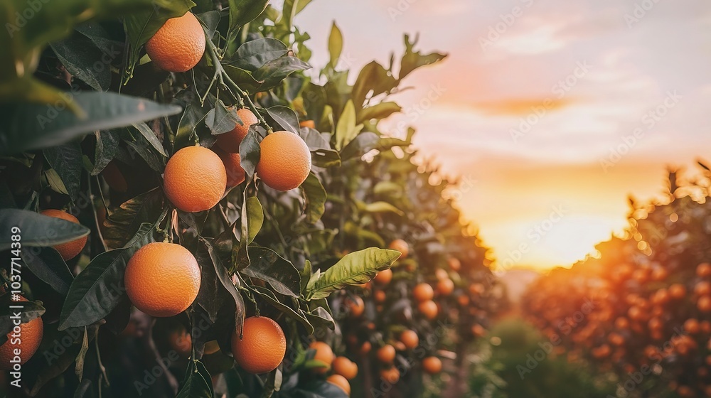 A rustic orange grove at dusk, the warm hues of sunset bathing the trees, low-angle shot of the vibrant oranges hanging in clusters, with the horizon glowing in shades of pink and orange. A rustic orange grove at dusk, the warm hues of sunset bathing the trees, low-angle shot of the vibrant oranges hanging in clusters, with the horizon glowing in shades of pink and orange.