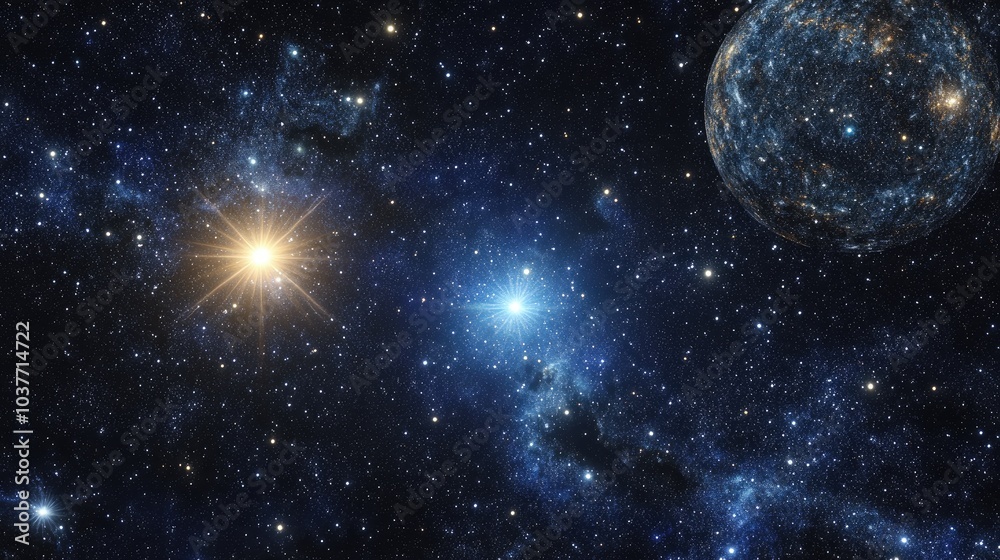Fototapeta premium Amazing Polaris depicted in a 3D cartoon rendering within a deep starry night sky filled with stars